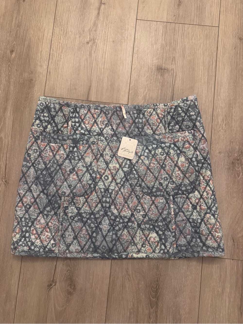 Free People Quilted Floral Mini Skirt - Blue, Pink & Cream